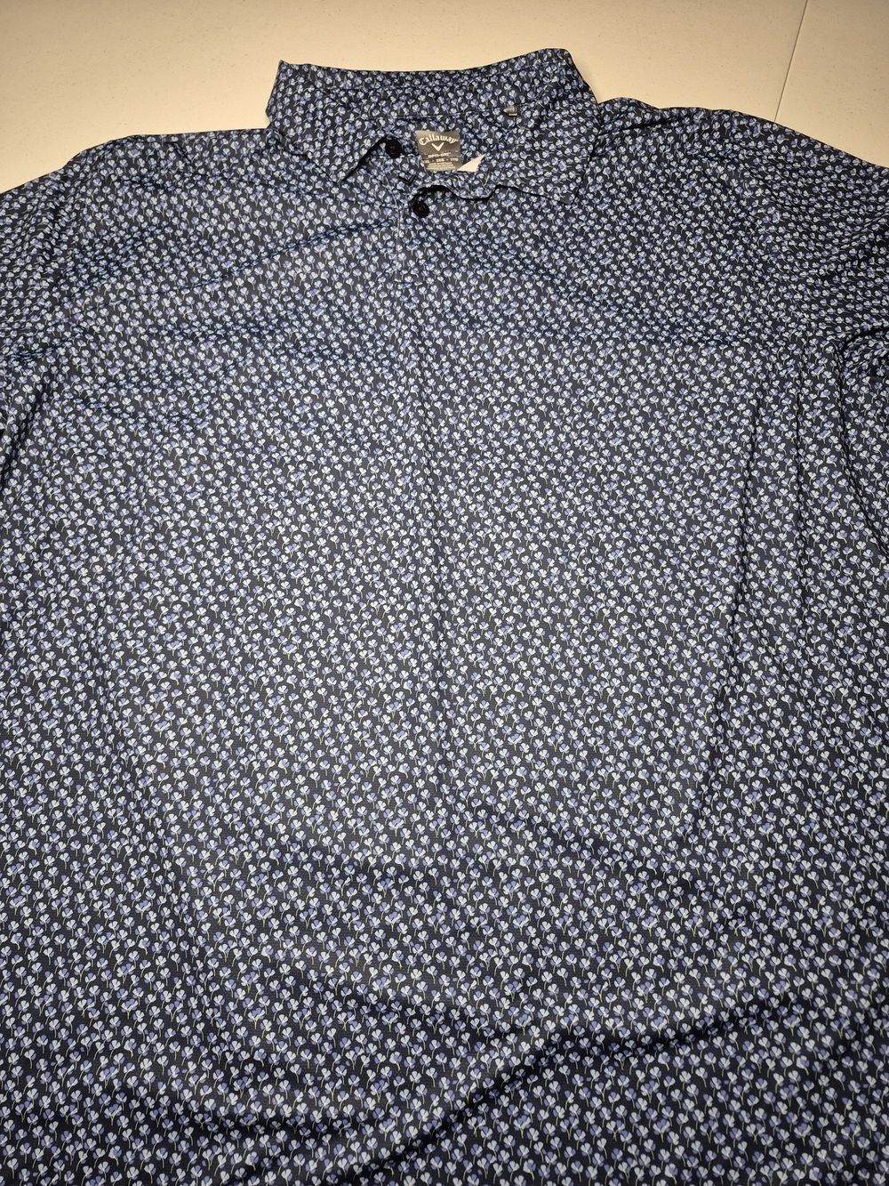 Callaway Navy and Light Blue Micro Floral Polo